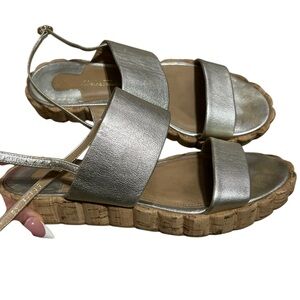 Salvatore Ferragamo Lusia leather slingback sandal with a cork sole in a gold 7